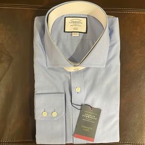 Charles Tyrwhitt Long Sleeve Dress Shirt Non Iron Size 17.5 - 36 Slim Fit